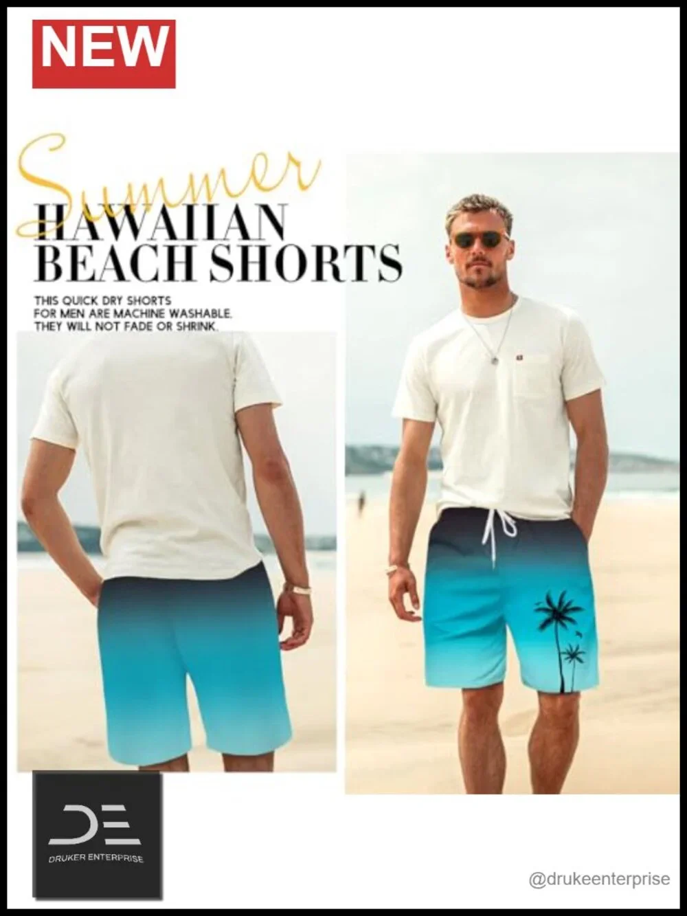 Men's Swim Trunks Mesh Lining Hawaiian Board Shorts Quick Dry